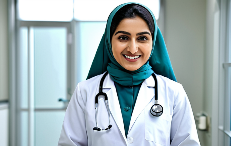 **
"A Pakistani female doctor in a clean, modern hospital setting, wearing a hijab and professional lab coat, fully clothed, appropriate attire, smiling gently, holding a stethoscope, safe for work, perfect anatomy, natural proportions, professional medical photograph, high quality, family-friendly."
**