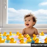임상심리사로 일하기 위한 현실적 조언 - **A toddler (wearing a diaper) is gleefully splashing in a bathtub filled with colorful rubber ducks...